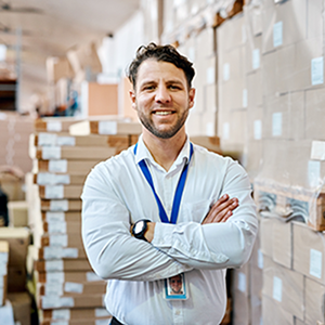 man standing in stock room