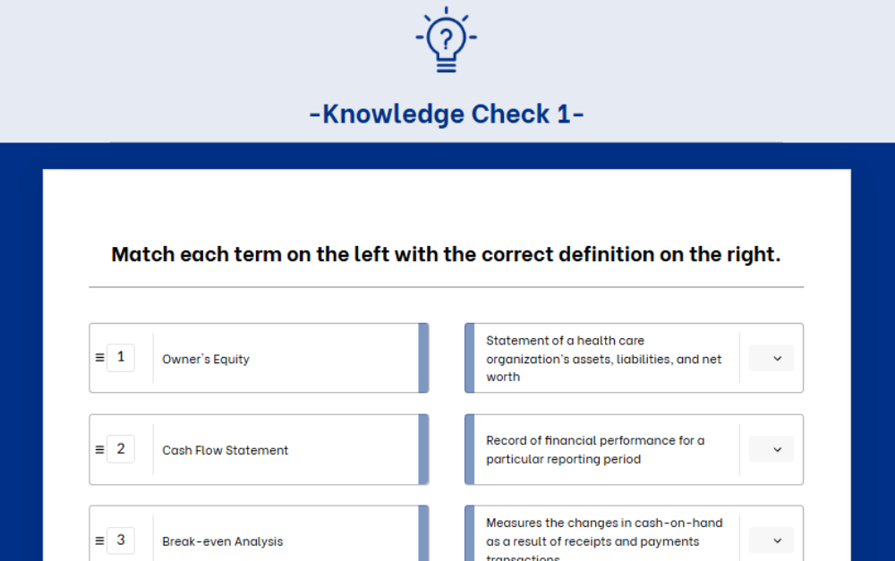 screenshot of AHRMM Academy online course with accordion dropdowns to identify keywords