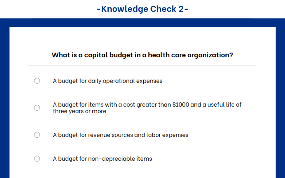 screenshot of AHRMM Academy online course with knowledge checks