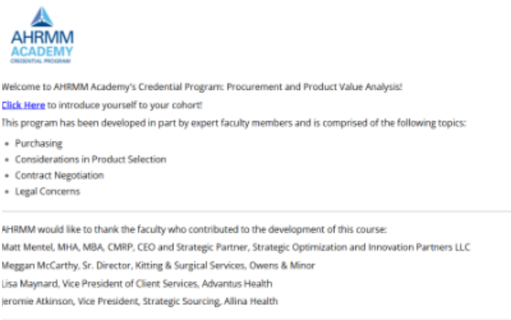 Example welcome page for the cohort.