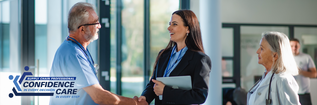 Business women greeting doctor with handshake 