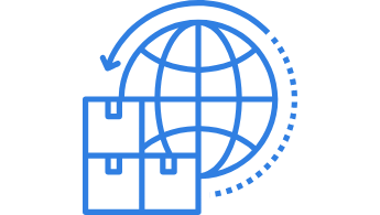 icon with globe and shipping boxes