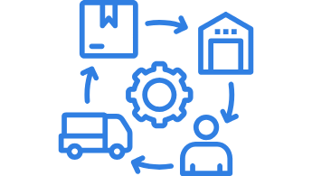 four icons around a mechanical gear