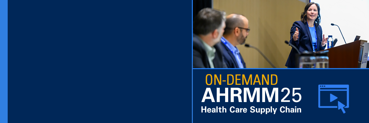 AHRMM25 Selects Homepage banner with on-demand ahrmm25 logo and speaker from conference 